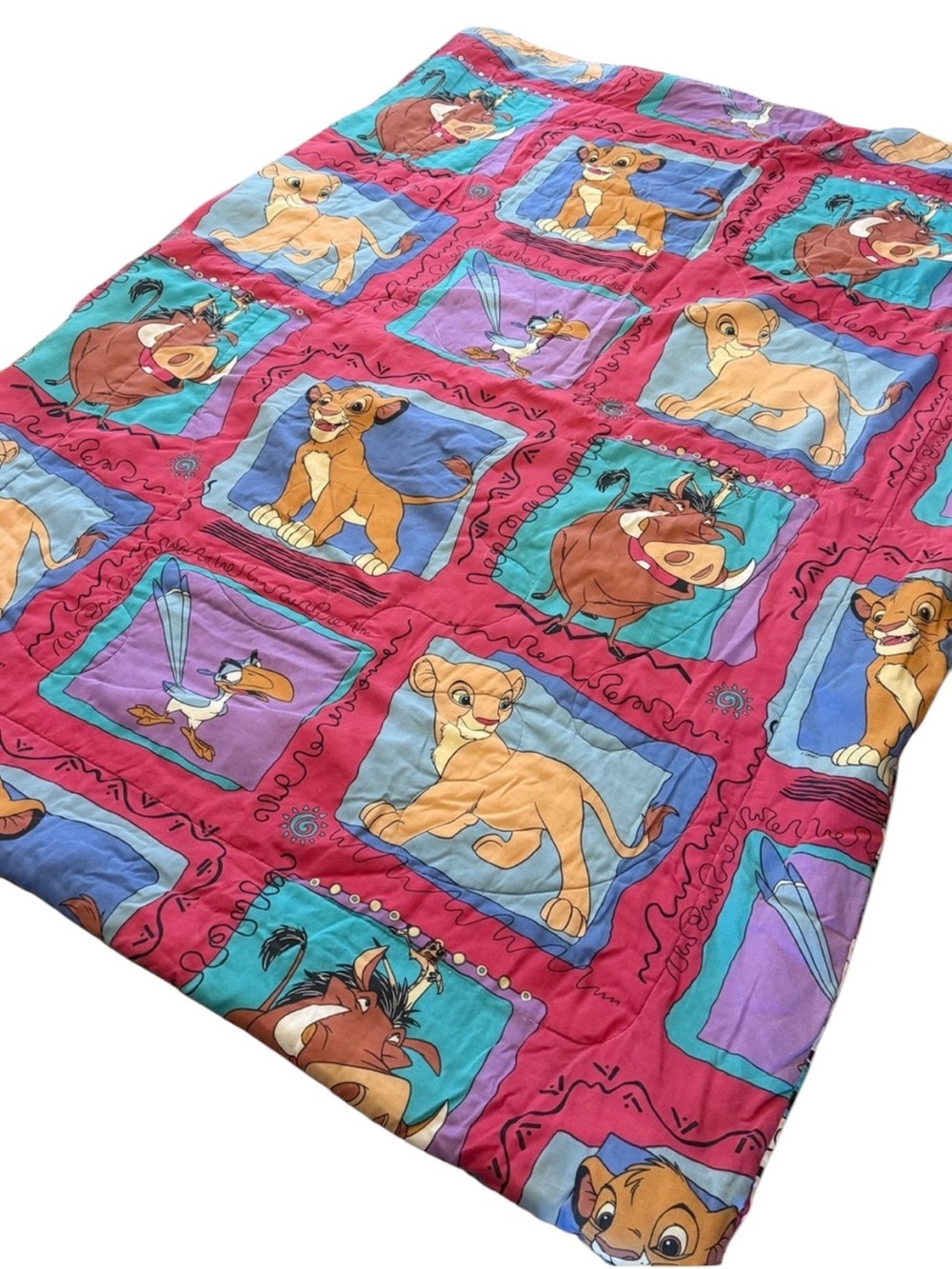 Vintage 90’s Disney Lion King Kids Comforter - Bright Magenta & Teal Characters